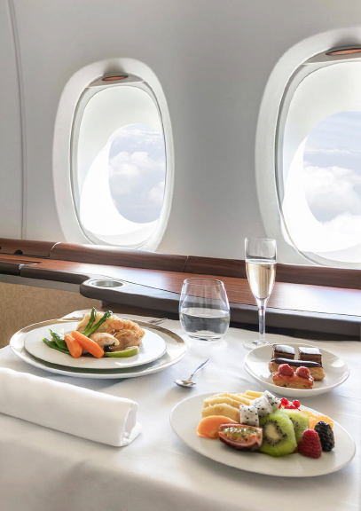 food catering in flight window seat image